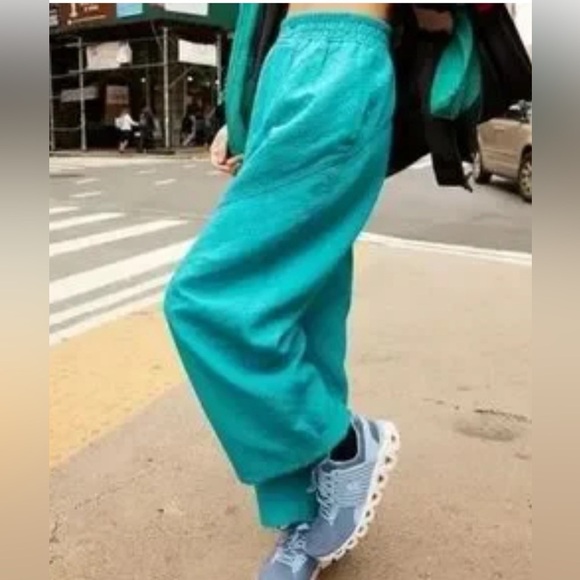 Free people teal textured quilted flip side boho indie core chic pants - Picture 2 of 5